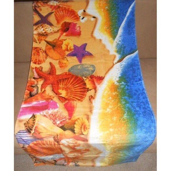 New Sea Shells Beach Shore Waves Bath Pool Gift Towel Starfish 30x60 Sand Dollar - Picture 2 of 3